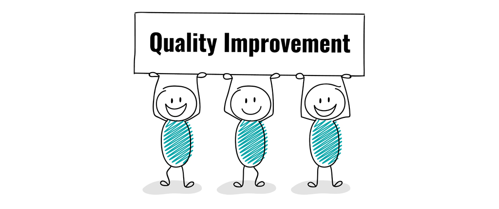 Stick Figure Characters holding a Sign that reads Quality Improvement